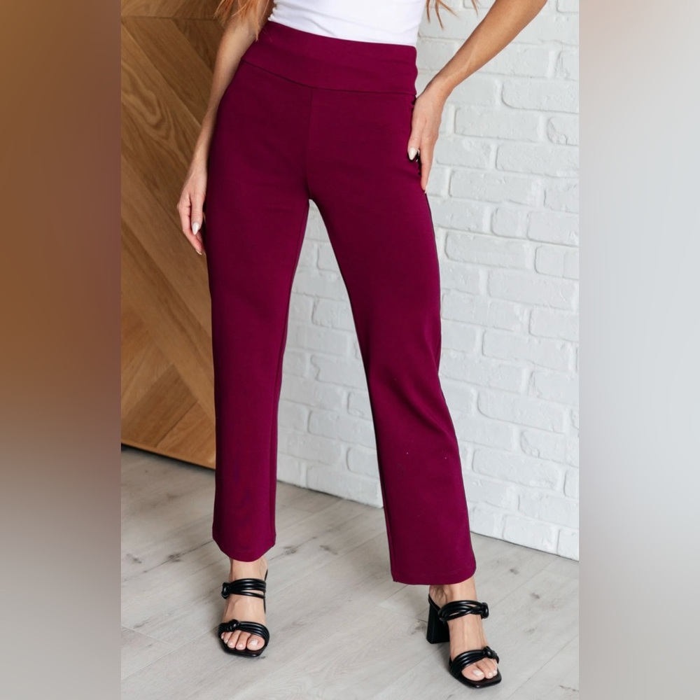 Dear Scarlett Magic High Waist Wide Leg Wine Pants-S-Business Chic Office Siren